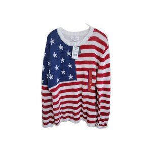 Grayson Threads Women's XL American Flag Loose Knit Long Sleeve Casual Sweater